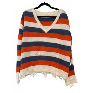 POL distressed V neck striped slouchy sweater sz S blue/orange  #1 677